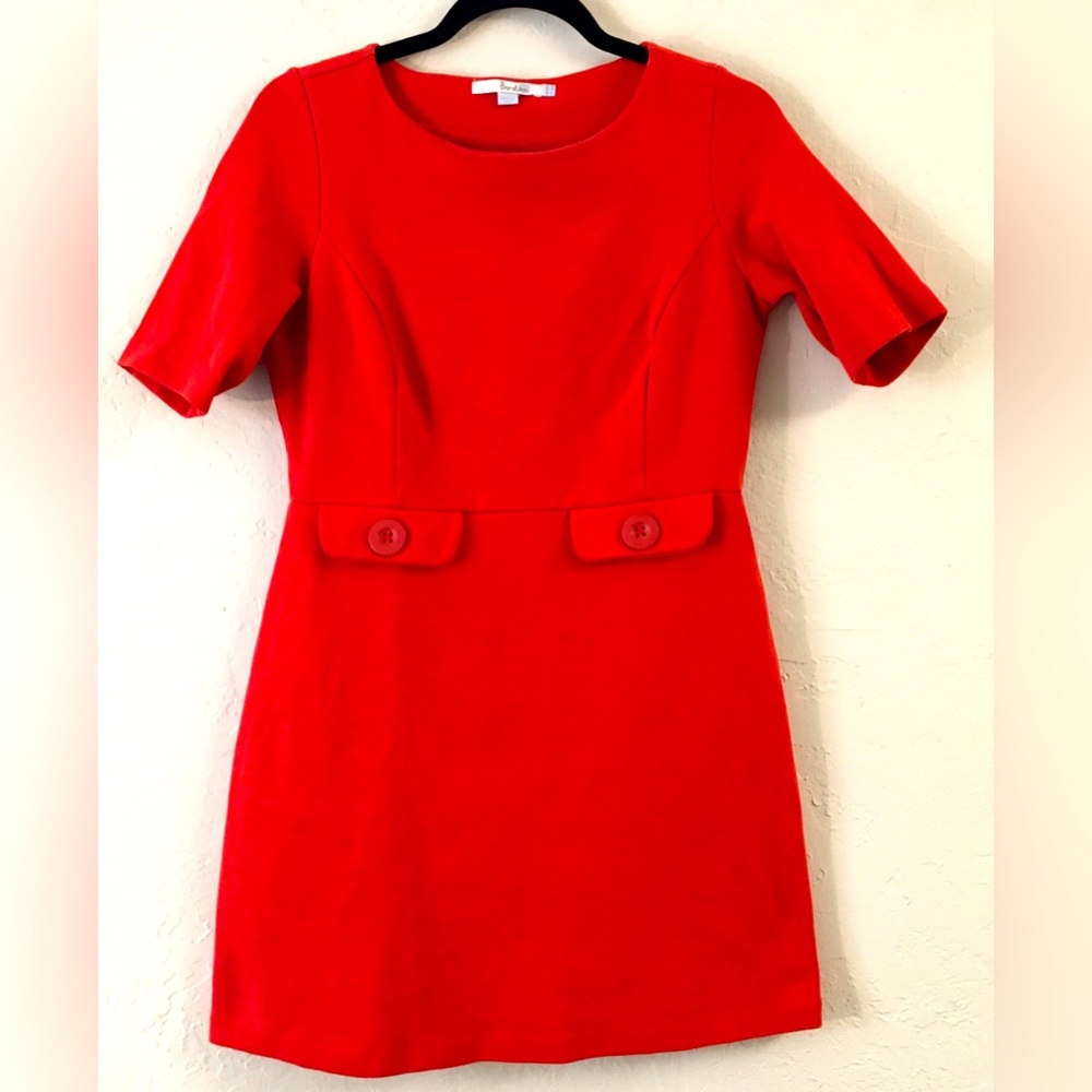 Boden 60’s Style Stretch Mini Dress Petite 8 Red Orange Retro Vintage St…